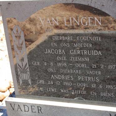 LINGEN Andries Petrus, van 1910-1985 & Jacoba Gertruida ZEEMAN 1898-1978