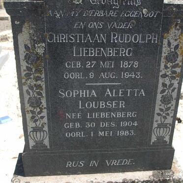 LIEBENBERG Christiaan Rudolph 1878-1943 :: LOUBSER Sophia Aletta nee LIEBENBERG 1904-1983