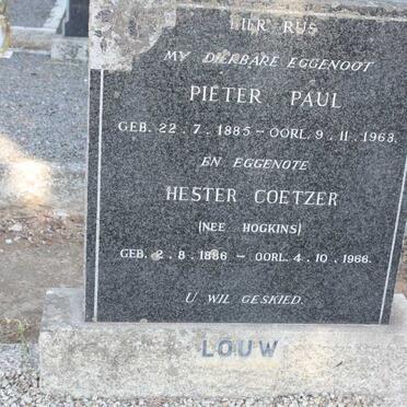 LOUW Pieter Paul 1885-1963 & Hester COETZER nee HOGKINS 1886-1966