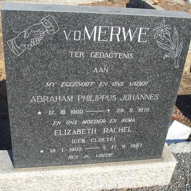 MERWE Abraham Philippus Johannes, V.D. 1900-1972 & Elizabeth Rachel CLOETE 1902-1987