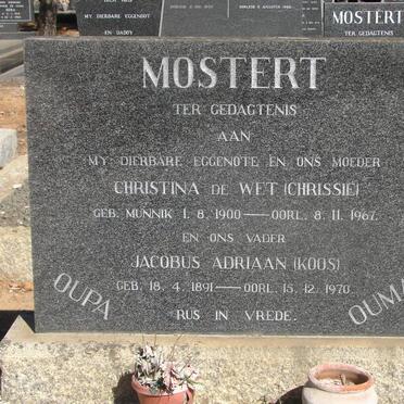 MOSTERT Jacobus Adriaan 1891-1970 & Christina De Wet MUNNIK 1900-1967