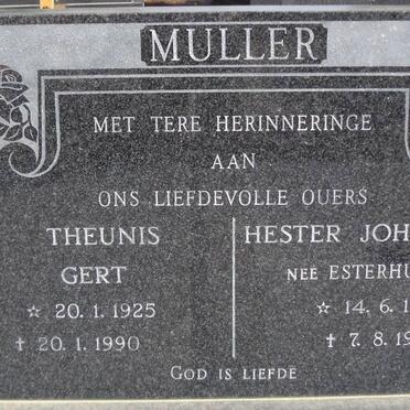 MULLER Theunis Gert 1925-1990 Hester Johanna _nee ESTERHUYSE_ 1910-1990