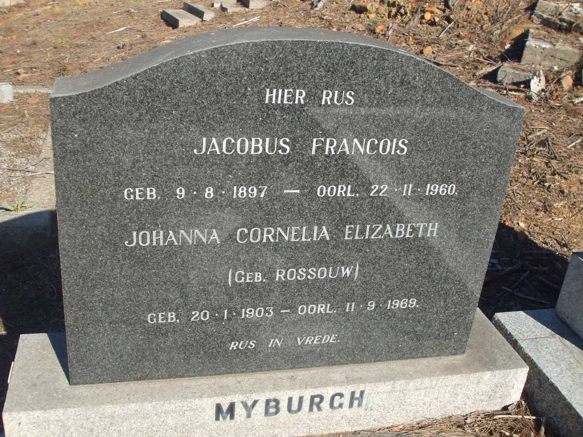MYBURGH Jacobus Francois 1897-1960 & Johanna Cornelia Elizabeth ROSSOUW 1903-1969