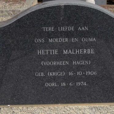 MALHERBE Hettie voorheen HAGEN nee KRIGE 1906-1974