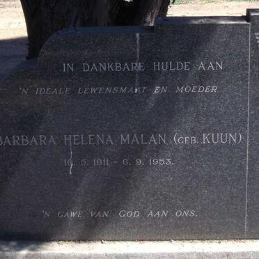 MALAN Barbara Helena  nee KUUN 1911-1953