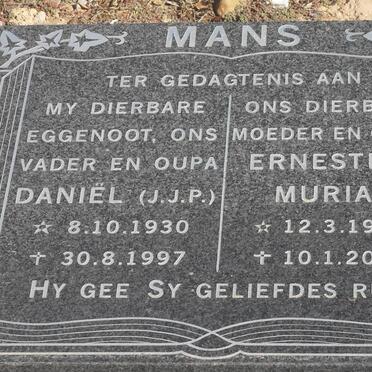 MANS J.J.P. 1930-1997 & Ernestine Murial 1922-2007