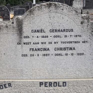 PEROLD Daniël Gerhardus 1888-1976 &amp; Francina Christina  1897-1966
