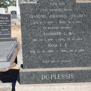 PLESSIS Francois Johannes, du 1897-1964 :: ? Elizabeth C.M. 1891-1964 :: ? Anna C.E 1880-1968