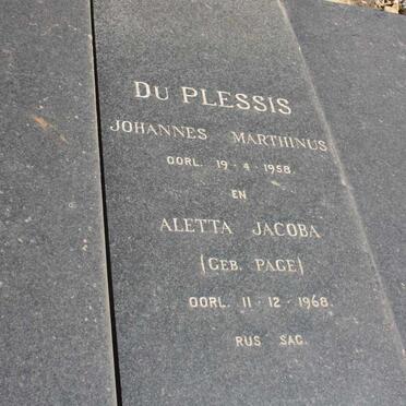 PLESSIS Johannes Marthinus, du -1958 &amp; Aletta Jacoba PAGE -1968