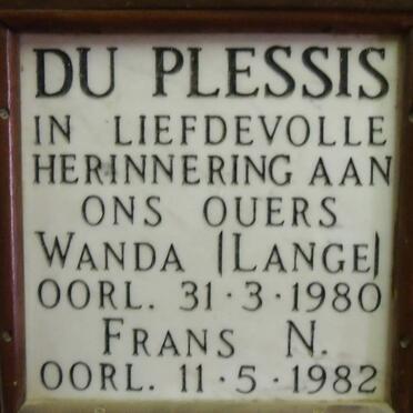 PLESSIS Frans N., du -1982 &amp; Wanda LANGE -1980