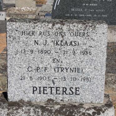 PIETERSE N.J. 1890-1956 &amp; C.P.F. 1903-1981