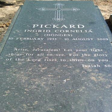 PICKARD Jan Albertus Jacobus 1927-1998 &amp; Ingrid Cornelia DÖNGES 1933-2009