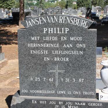RENSBURG Philip, Jansen van 1961-1987