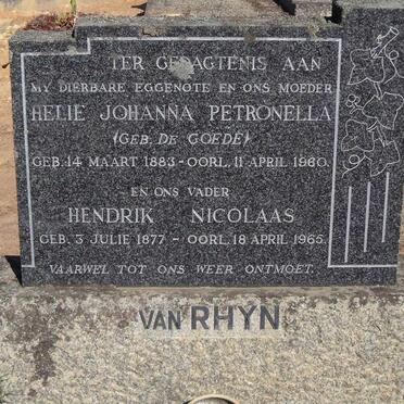 RHYN Hendrik Nicolaas, van 1877-1965 &amp; Helie Johanna Petronella DE GOEDE 1883-1960