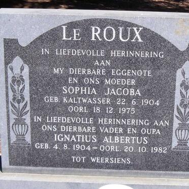 ROUX Ignatius Albertus, le 1904-1982 &amp; Sophia Jacoba KALTWASSER 1904-1975