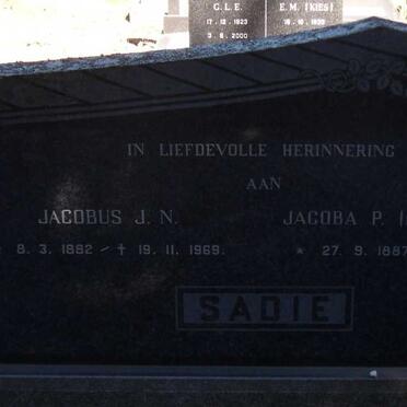 SADIE Jacobus J.N. 1882-1969 & Jacoba P. PRETORIUS 1887-1976