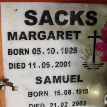 SACKS Samuel 1915-2002 & Margaret 1925-2001