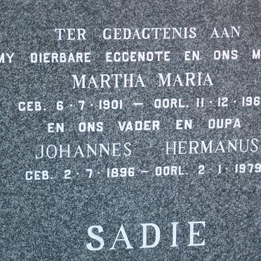 SADIE Johannes Hermanus 1896-1979 & Martha Maria 1901-1968