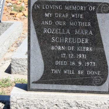 SCHREUDER Rozella Mara nee DE KLERK 1931-1973