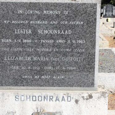 SCHOONRAAD Lester 1896-1963 & Elizabeth Maria DU TOIT 1901-1988