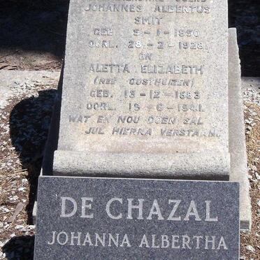 SMIT Johannes Albertus 1850-1928 & Aletta Elizabeth OOSTHUIZEN 1883-1941 :: DE CHAZAL Johanna Albertha nee SMIT 1924-1988