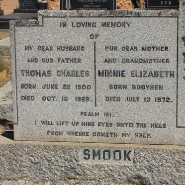 SMOOK Thomas Charles 1900-1959 & Minnie Elizabeth BOOYSEN -1972