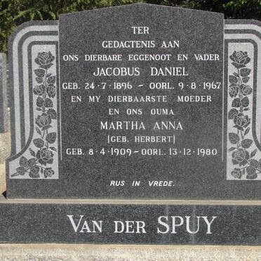 SPUY Jacobus Daniel, van der 1896-1967 & Martha Anna HERBERT 1909-1980