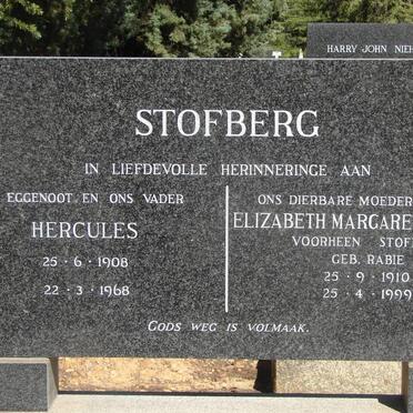 STOFBERG Hercules 1908-1968 & Elizabeth Margaretha RETIEF voorheen STOFBERG nee RABIE 1910-1999