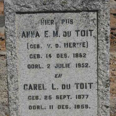 TOIT Carel L., du 1877-1959 &amp; Anna E.M. V.D. MERWE 1882-1952
