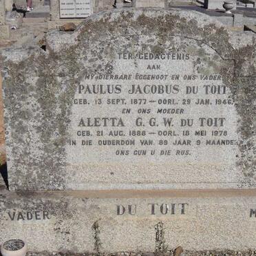 TOIT Paul Jacobus, du 1877-1946 &amp; Aletta G.G.W. 1888-1978