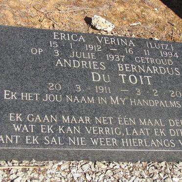 TOIT Andries Bernardus, du 1911-2000 &amp; Erica Verina LUTZ 1912-1994