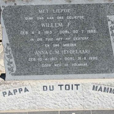 TOIT Willem F., du 1913-1966 &amp; Anna C.M. EYGELAAR 1917-1996