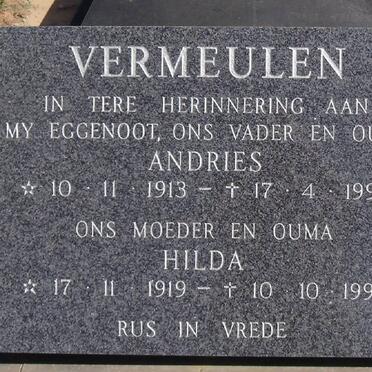 VERMEULEN Andries 1913-1992 &amp; Hilda 1919-1995