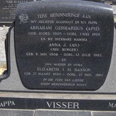 VISSER Abraham Gerhardus 1905-1959 &amp; Anna J. BURGER 1908-1983 :: BASSON Elizabeth I.M. 1880-1967