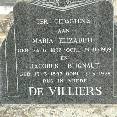 VILLIERS Jacobus Blignaut, de 1892-1979 &amp; Maria Elizabeth 1892-1959