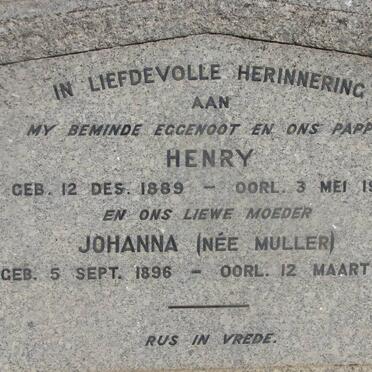 VILLIERS Henry, de 1889-1946 &amp; Johanna MULLER 1896-1961