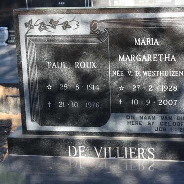 VILLIERS Paul Roux, de 1914-1976 &amp; Maria Margaretha V.D.WESTHUIZEN 1928-2007