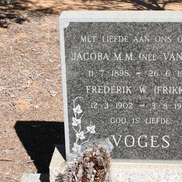 VOGES Frederik W. 1902-1978 &amp; Jacoba M.M. VAN WYK 1898-1978 