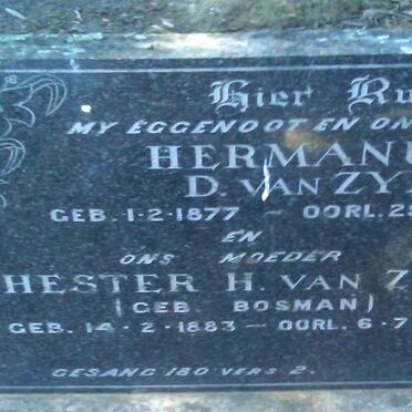 ZYL Hermanus D., van 1877-1953 &amp; Hester H. BOSMAN 1883-1980 :: ZYL Hester H., van 1914-1988