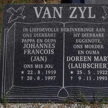 ZYL Johannes Francois, van 1919-1997 &amp; Doreen Mary LAUBSCHER 1922-1993