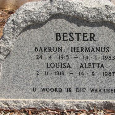 BESTER Barron Hermanus 1915-1983 &amp; Louisa Aletta 1919-1987