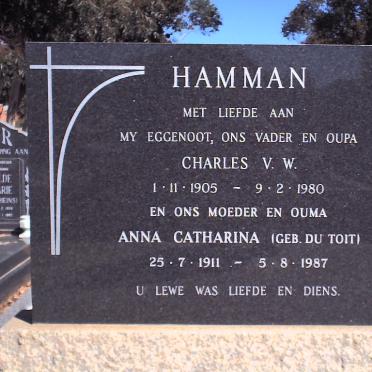 HAMMAN Charles V.W. 1905-1980 &amp; Anna Catharina DU TOIT 1911-1987