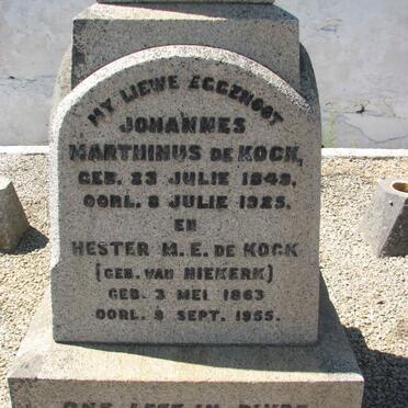 KOCK Johannes Marthinus, de 1843-1925 &amp; Hester M.E. VAN NIEKERK 1863-1955