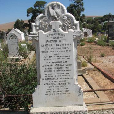 LOUW Jacobus Adriaan 1866-1940 &amp; Cornelia Henrietta SCHIETEKAT 1882-1957 :: THEUNISSEN Pieter W.?. Le Roux 1879-1921