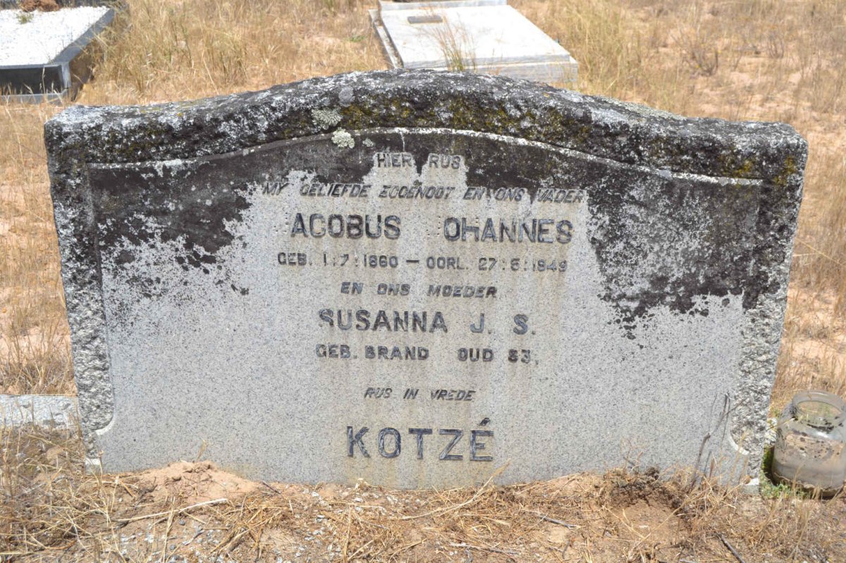 KOTZÉ Jacobus Johannes 1860-1949 & Susanna J.S. BRAND