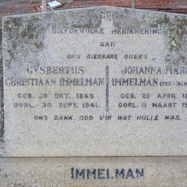 IMMELMAN Gysbertus Christiaan 1865-1941 &amp; Johanna Maria MALHERBE 1871-1940