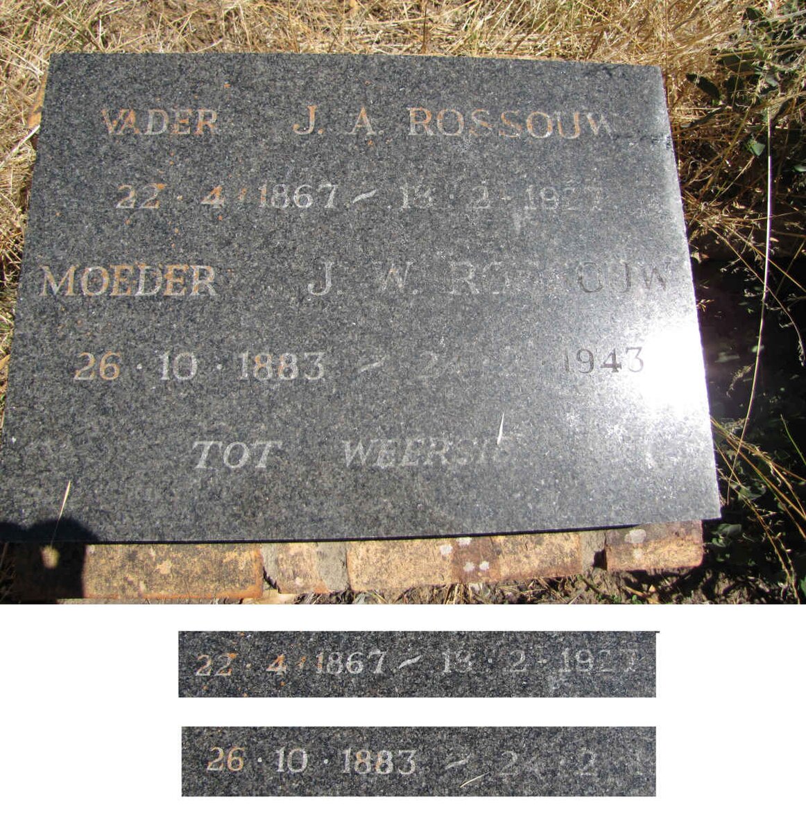 ROSSOUW J.A. 1867-1927 &amp; J.W. 1883-1943