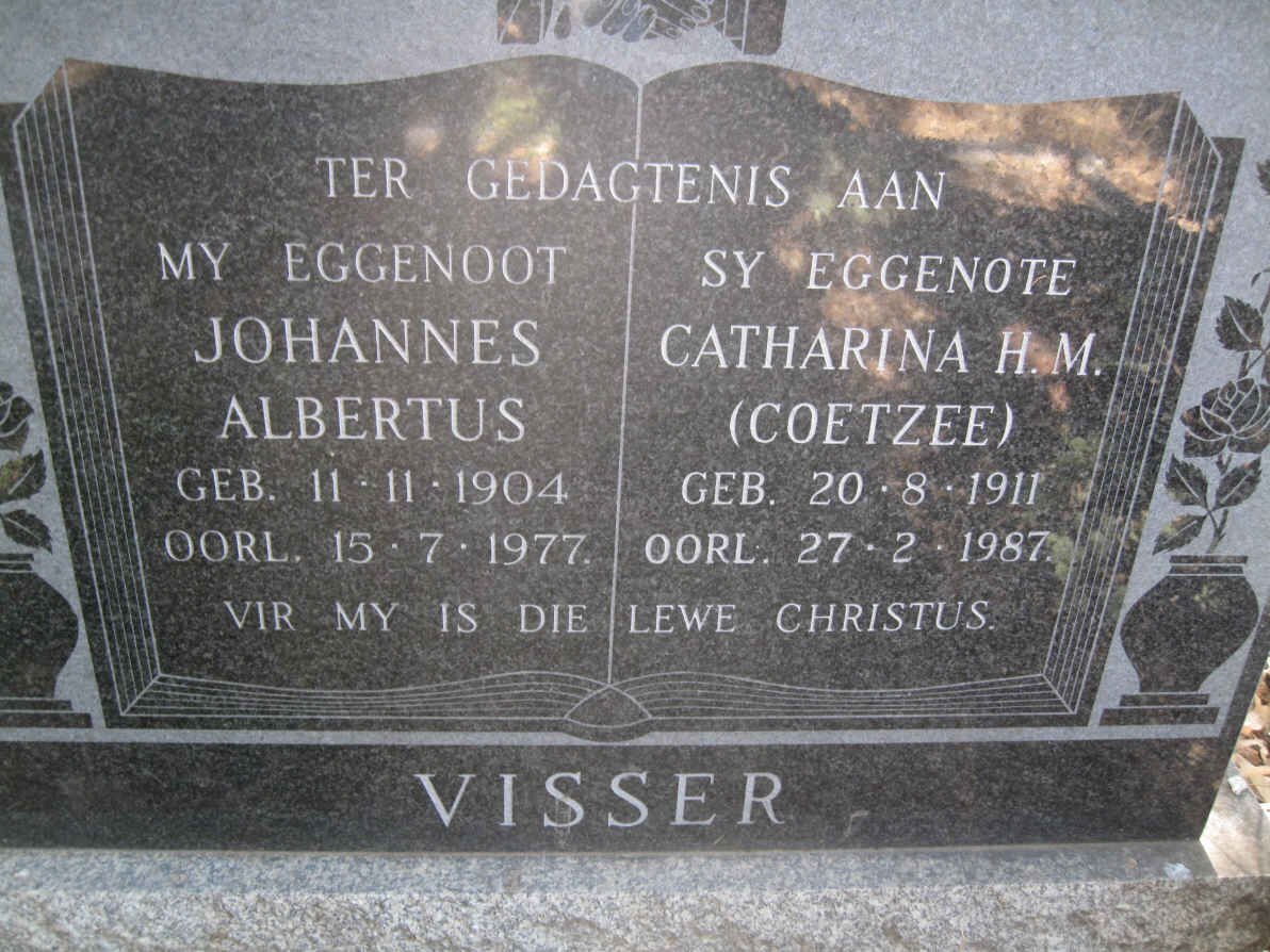 VISSER Johannes Albertus 1904-1977 &amp; Catharina H.M. COETZEE 1911-1987