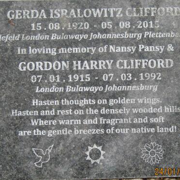 CLIFFORD Gordon Harry 1915-1992 &amp; Gerda Isralowitz 1920-2015