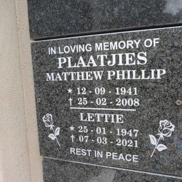 PLAATJIES Matthew Phillip 1941-2008 & Lettie 1947-2021